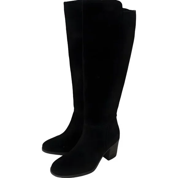 Lucky Brand Women's Black Suede Wide-Calf Boots 7.5M - Fast Shipping - Picture 2 of 6